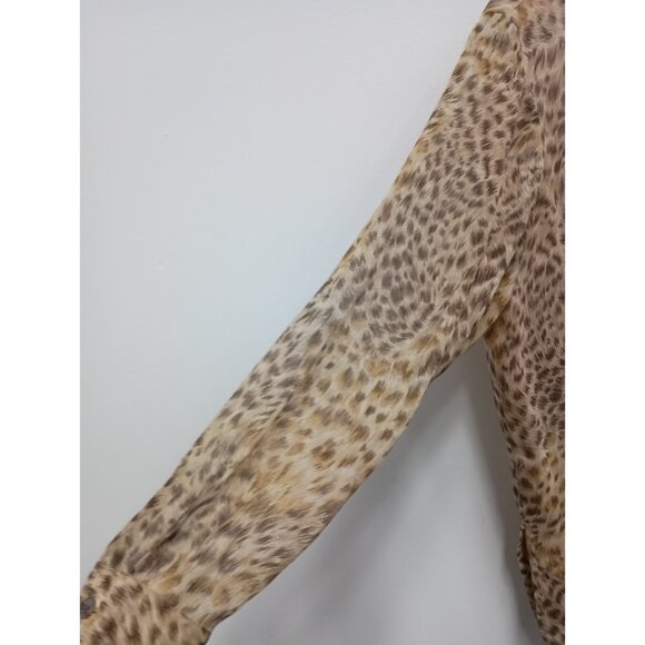 Linea By Louis Dell'Olio Top Womens Large Brown Animal Print Silk Long Sleeve - Picture 6 of 10